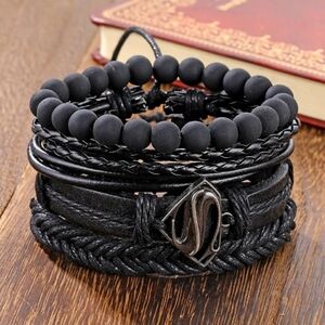 Ladies 5pc leather and Lava bracelet set